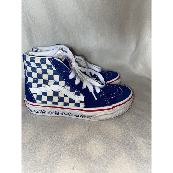 Vans BMX Off the Wall SK8-Hi Sneakers Sz 1.0 Kids Blue/Wht Checker Suede Skate - Picture 1 of 11